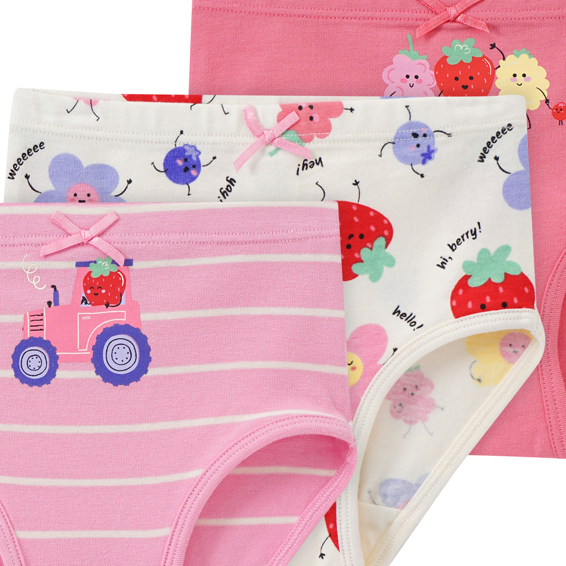 Topomini 3 Baby Slips mit Bauernhof-Motiven rosa / creme / pink