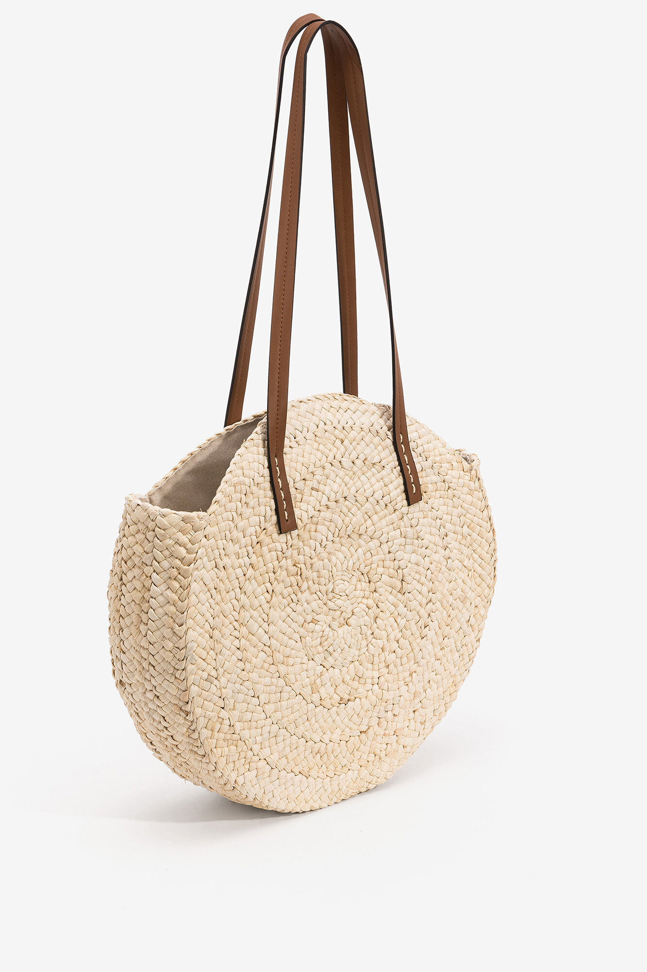 Bolsa transversal redonda de ráfia - bege