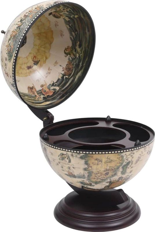 Globebar - Wit en Bruin - Massief Hout - Replica 16e Eeuwse Zeekaarten