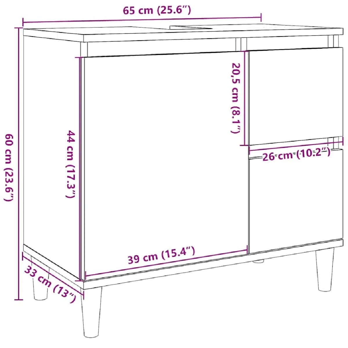 vidaXL Chêne sonoma 65x33x60 cm