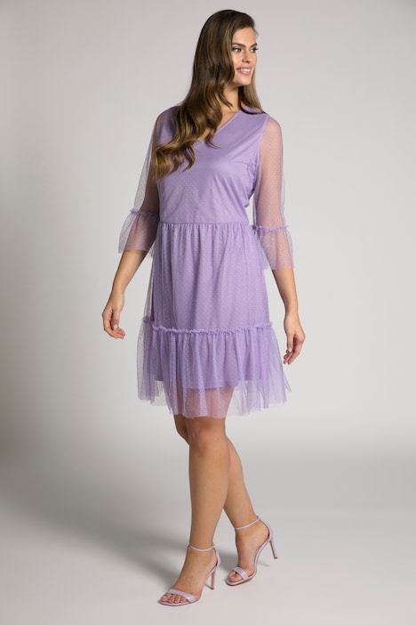Kleid, doppellagig, A-Linie, V-Ausschnitt, 3/4-Arm