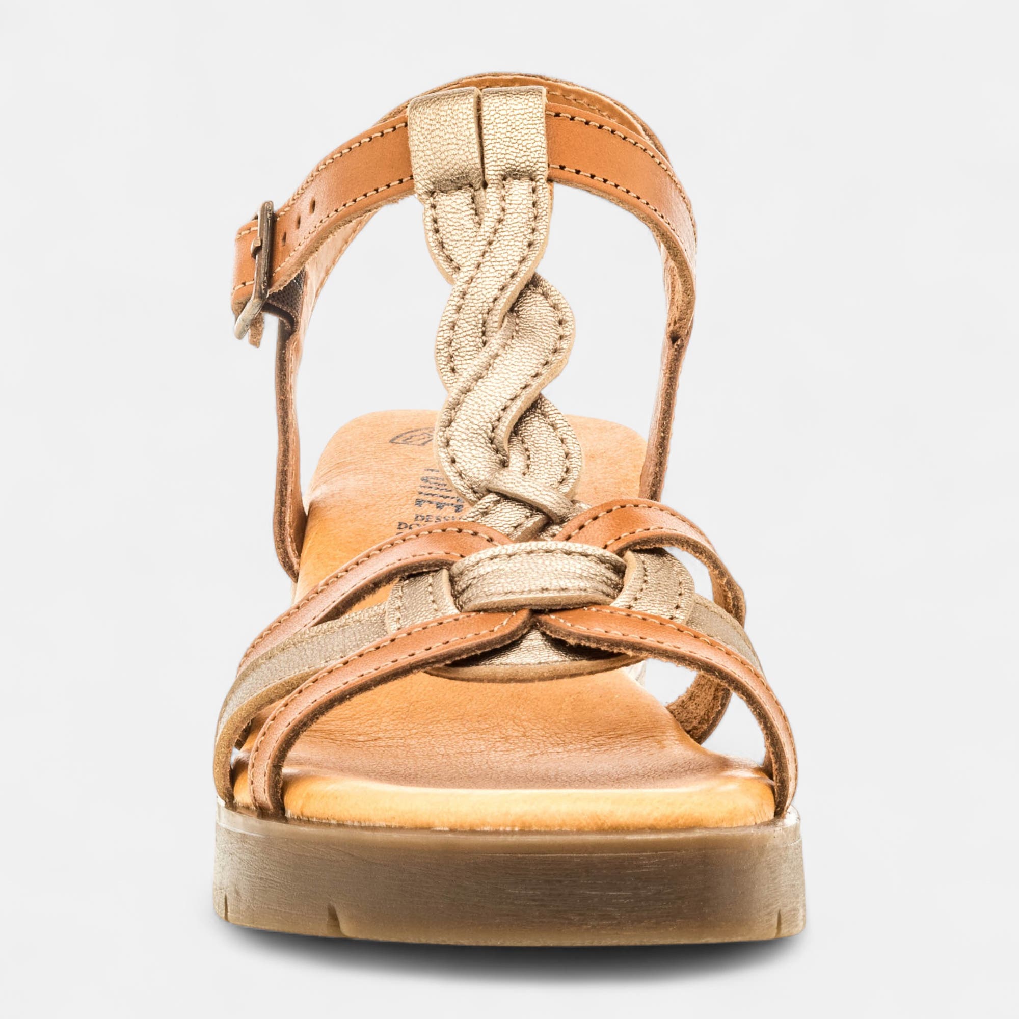 Sandales à talon compensé Femme en cuir camel