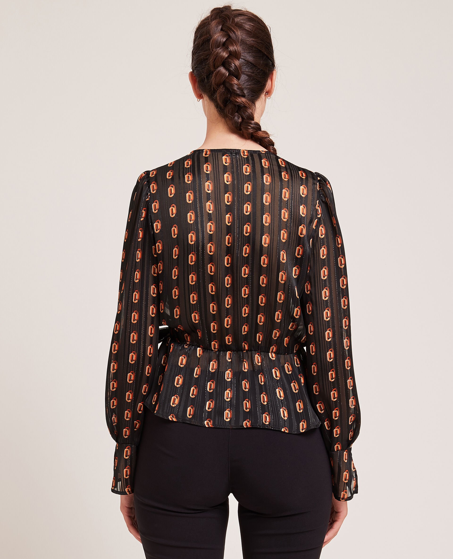 Blouse cache-cœur fils métallisés - Noir