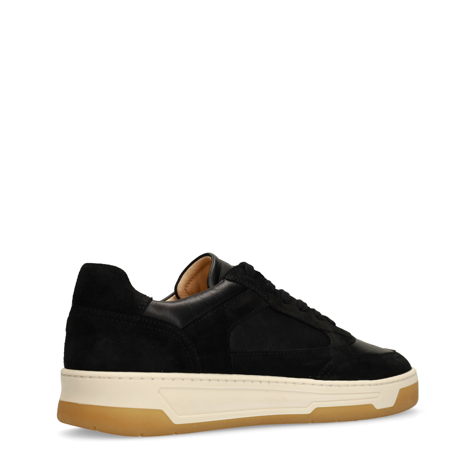Zwarte leren sneakers met suède details