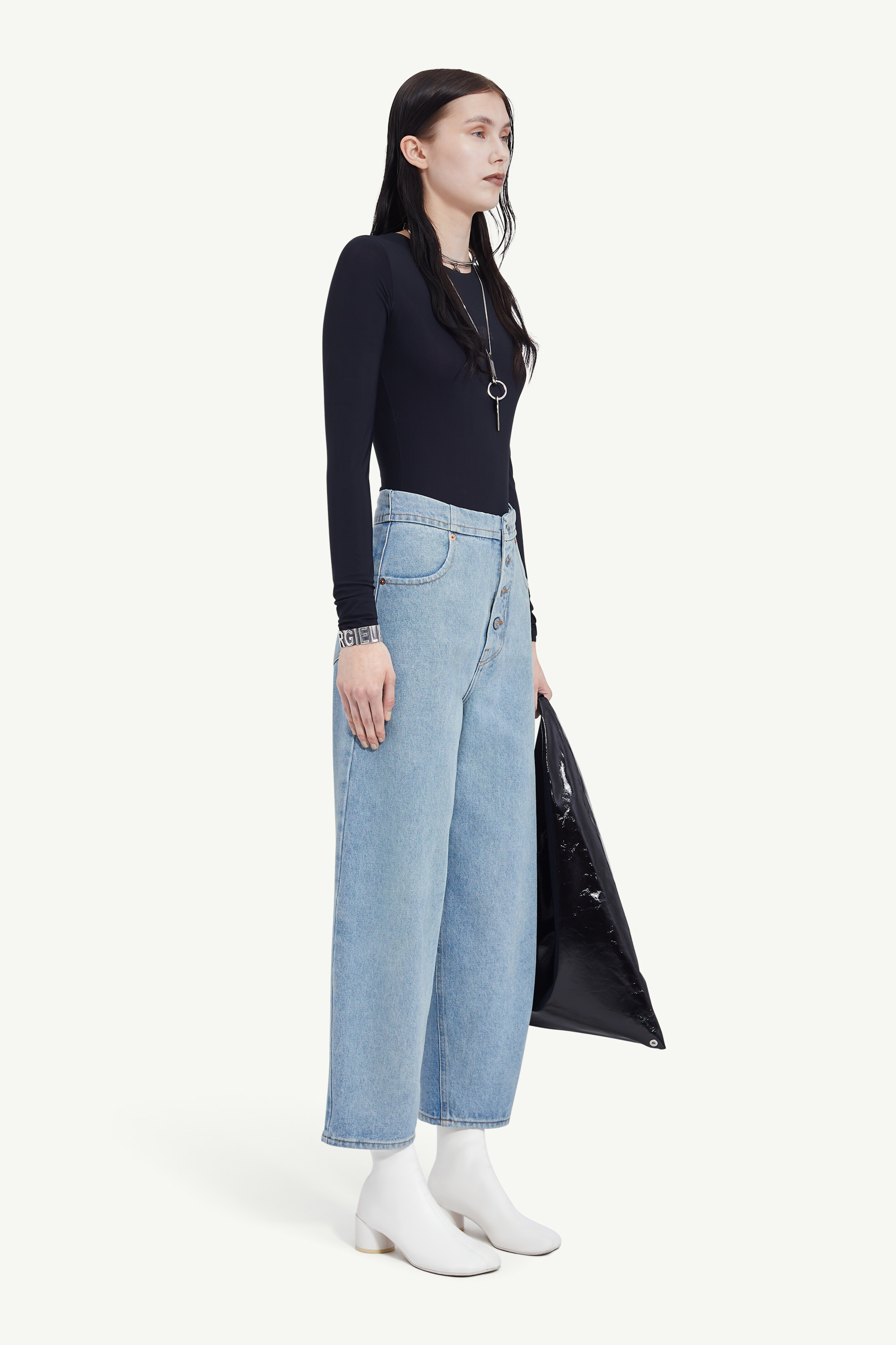 Jean cropped taille mi-haute pour femme