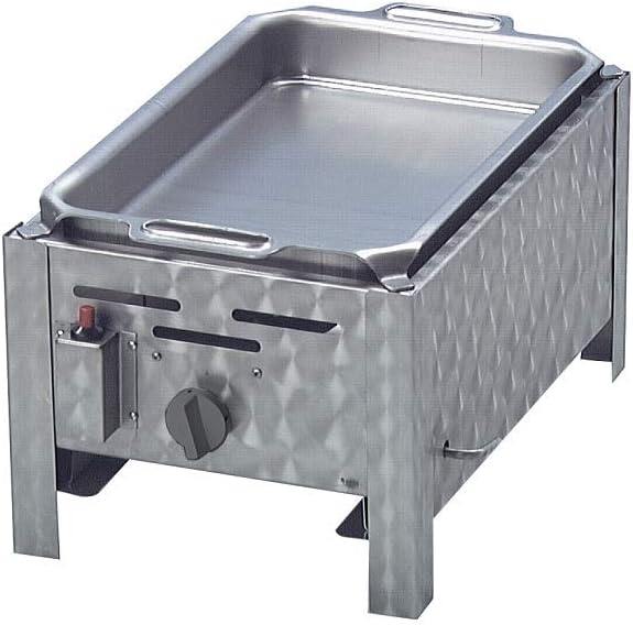 Gasgrill 1-flammig mit 4,5 KW Leistung regelbar als Tischgerät wahlweise mit Grillrost oder Pfanne mit Gasschlauch und Regler ideal für Privat Verein Gewerbe in top Qualität