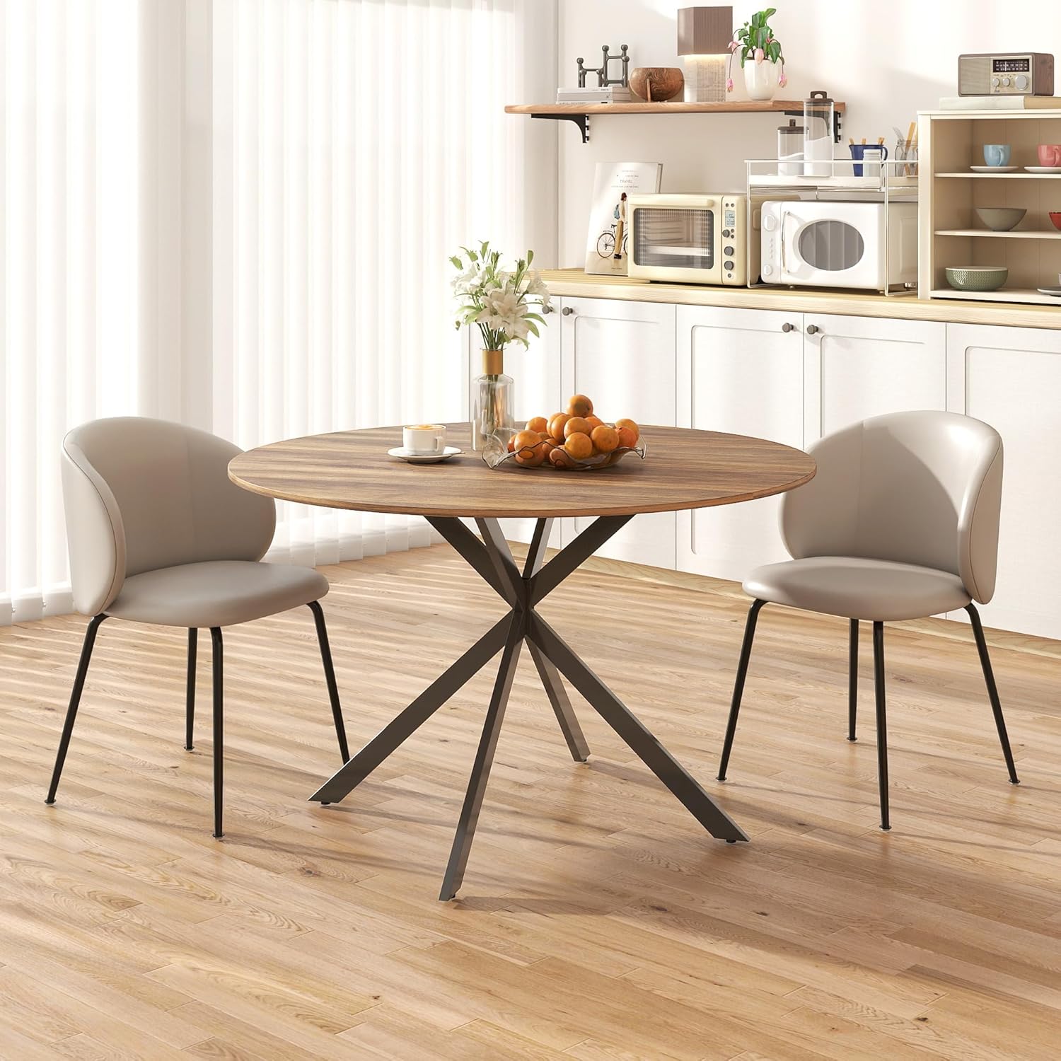 HOMCOM Runder Esstisch für 4 Personen, Ø120 cm Küchentisch im Industriestil mit Stahlbeinen, für Esszimmer, Küche, Homeoffice, Dunkelbraun