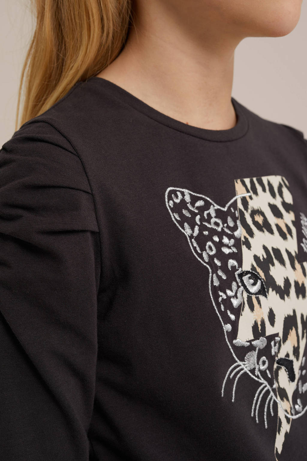 WE Fashion longsleeve met printopdruk antraciet