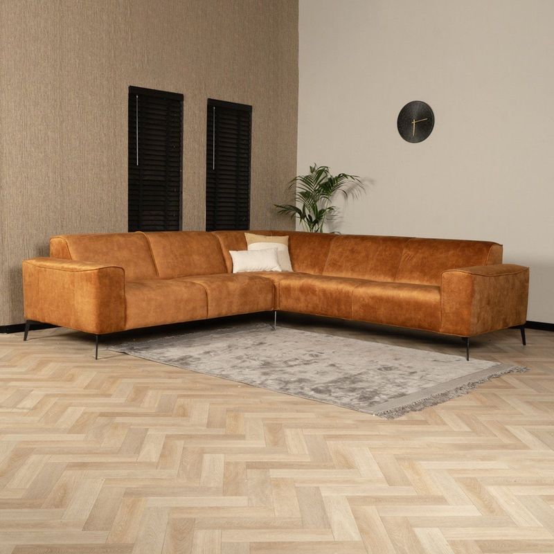 Bronx71® Hoekbank Vegas - Okergeel - Velvet - Links/Rechts Plaatsbaar