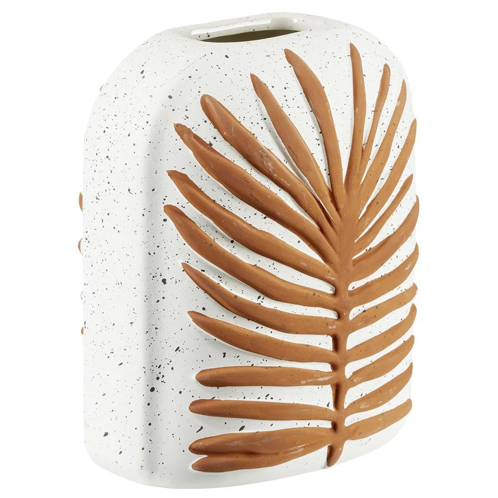 Vase en céramique motif feuillage terracotta H19,3cm