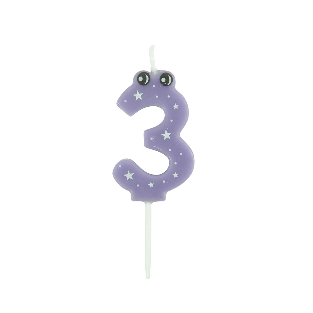 Mini bougie anniversaire chiffre 3 bleu H5cm