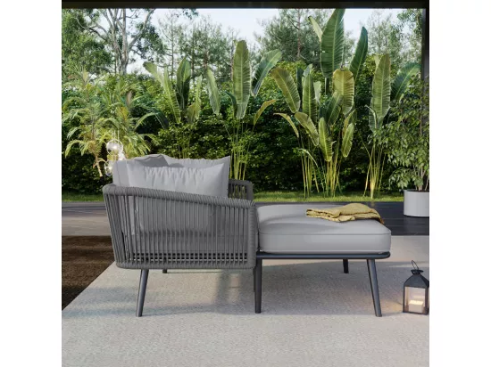 Bain de soleil，canapé de jardin - en acier galvanisé et corde tressé - 2 places - Gris