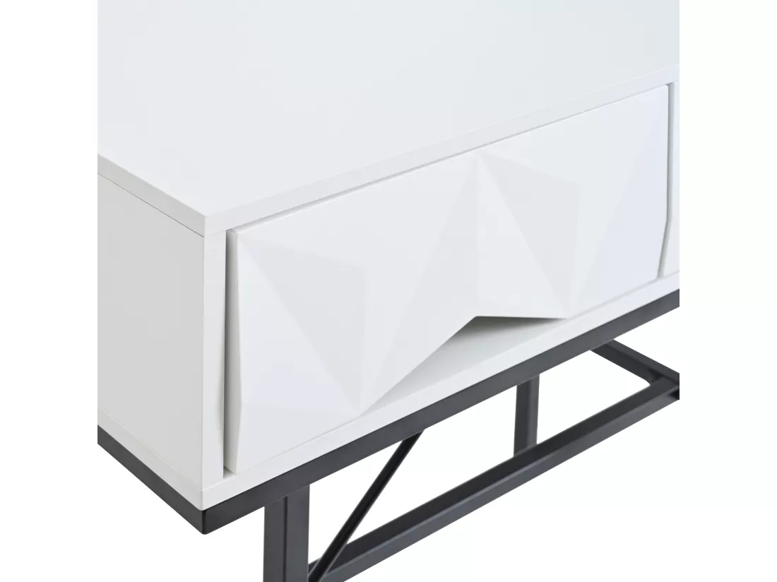 Table console moderne avec 2 tiroirs - 80 x 40 x 80 cm - MDF - pour salon, couloir - blanc + noir