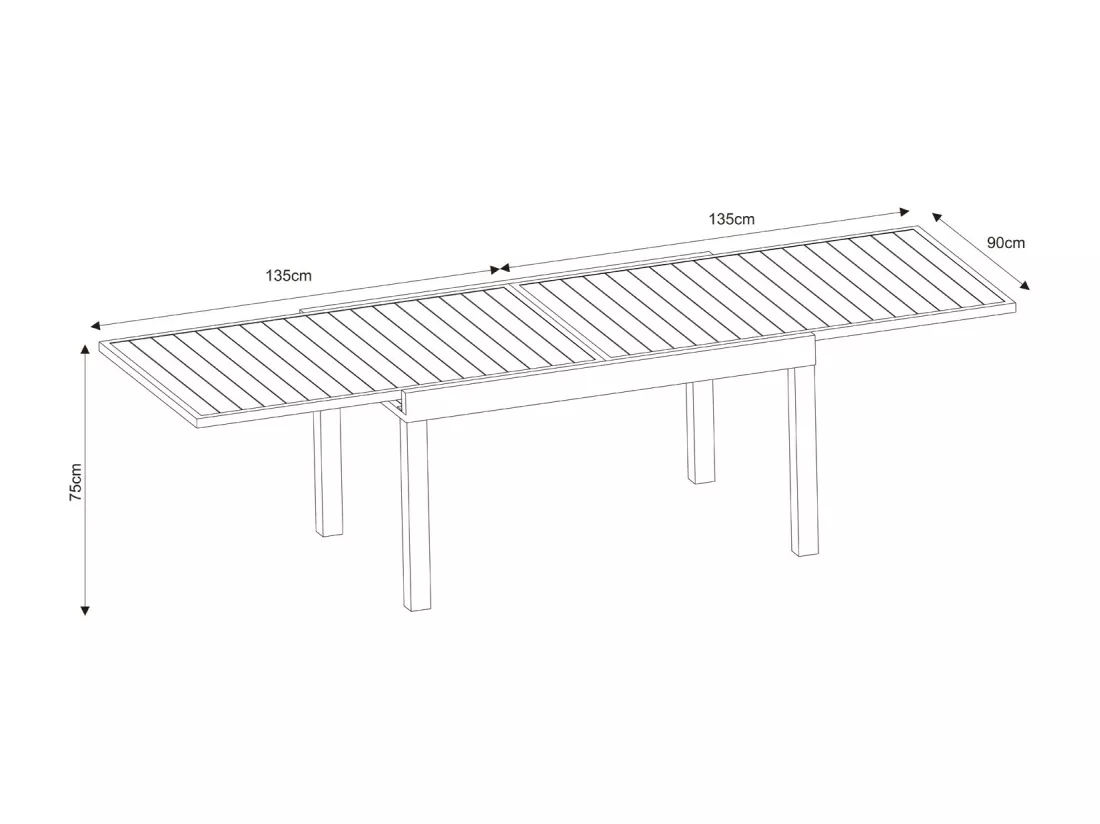 Table de jardin extensible aluminium 135/270cm + 10 fauteuils empilables textilène Gris Anthracite - LAZARE 10