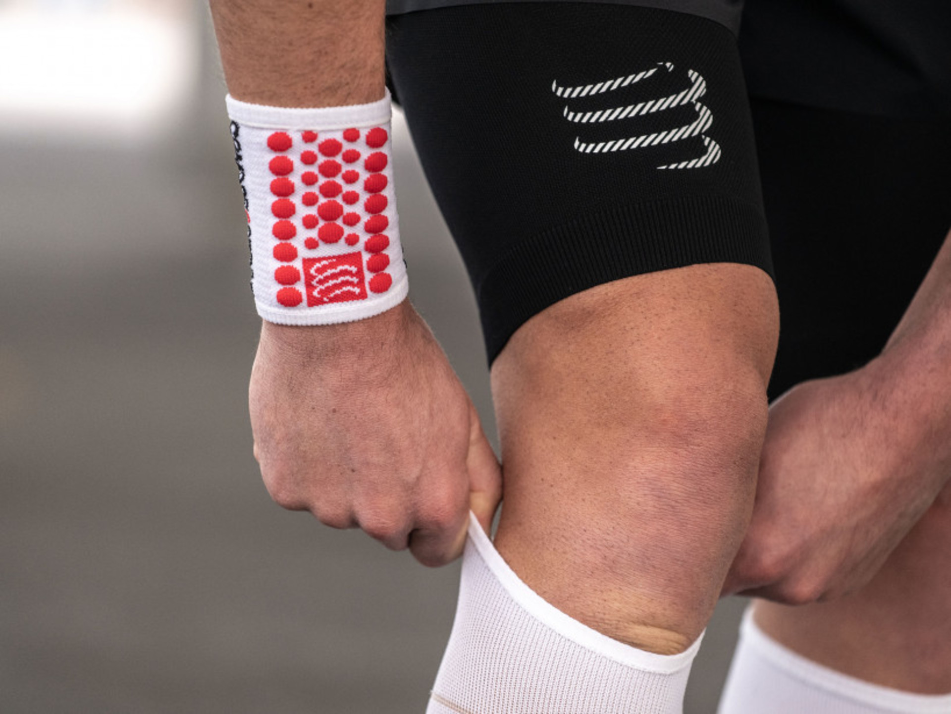 Compressport Zweetband 3D.Dots Wit/Rood
