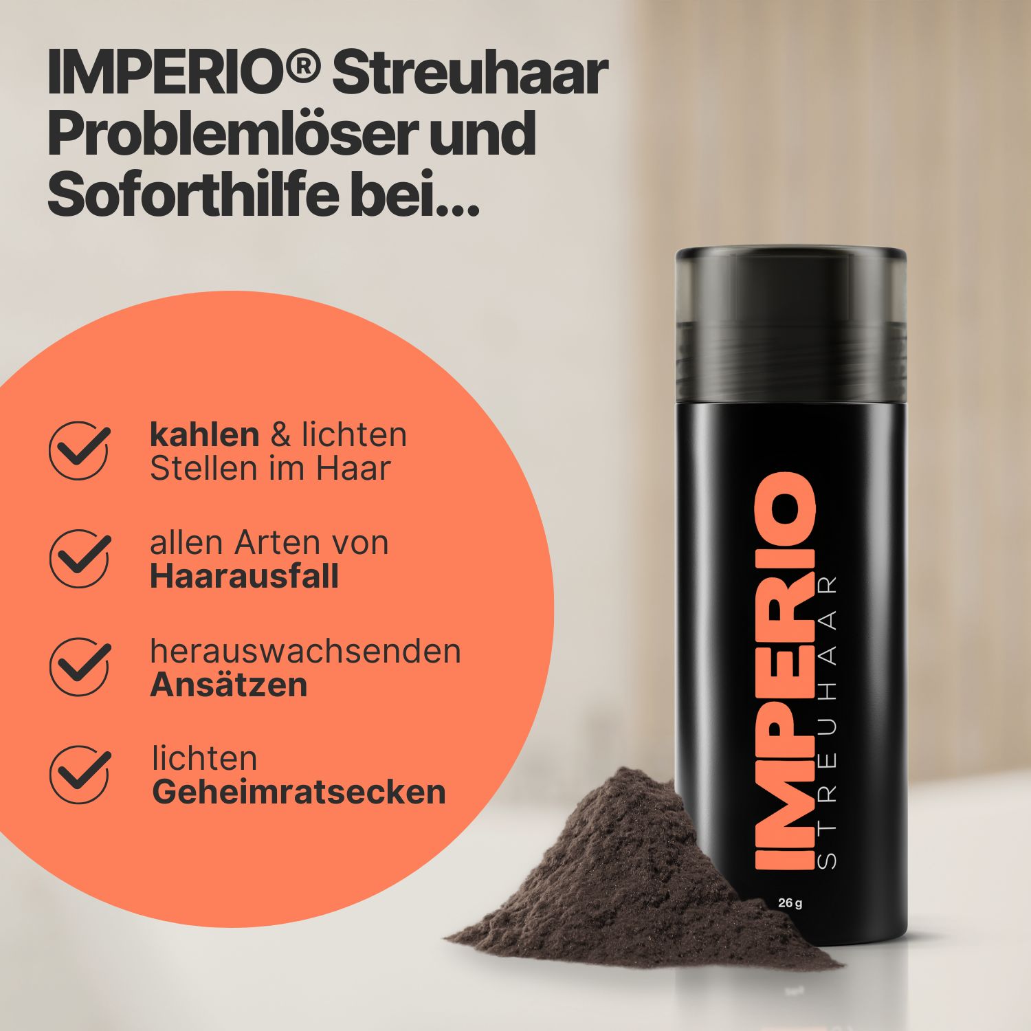 IMPERIO® Streuhaar zur Haarverdichtung - 100% Baumwolle, dermatologisch getestet