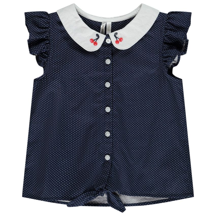 Chemise sans manches nouée à pois pour bébé fille - Bleu marine