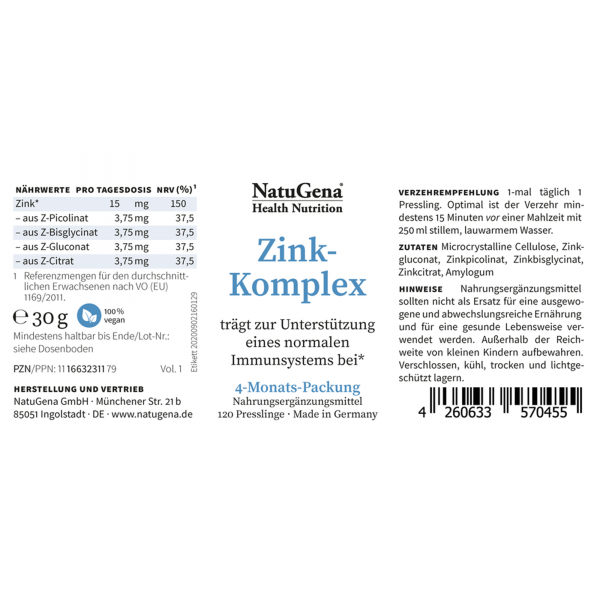 NatuGena® Zink-Komplex 120 Tabletten