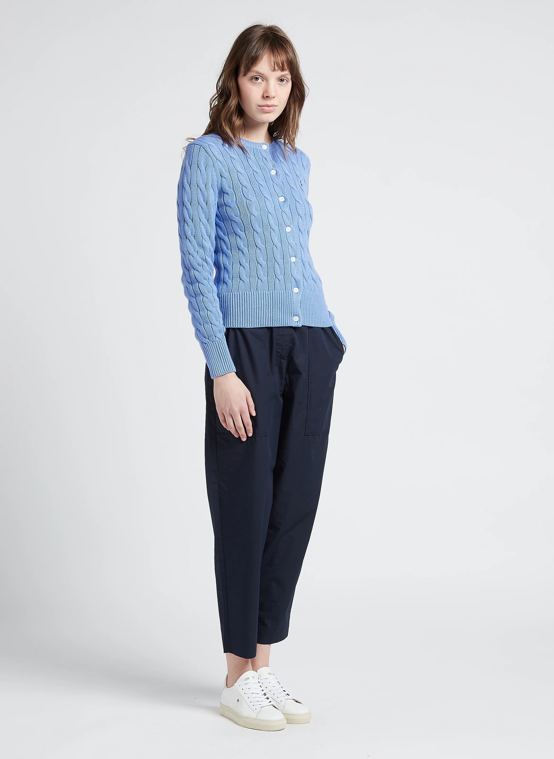 Gilet col rond en maille de coton torsadée | Bleu