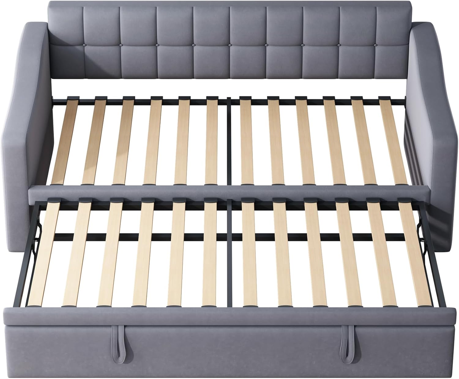 Polsterbett Ausziehbares Schlafsofa 90/180 x 190 cm, Einzelbett mit USB Type-C Ladefunktion, Daybett Gästebett, Samt, ohne Matratze, Grau