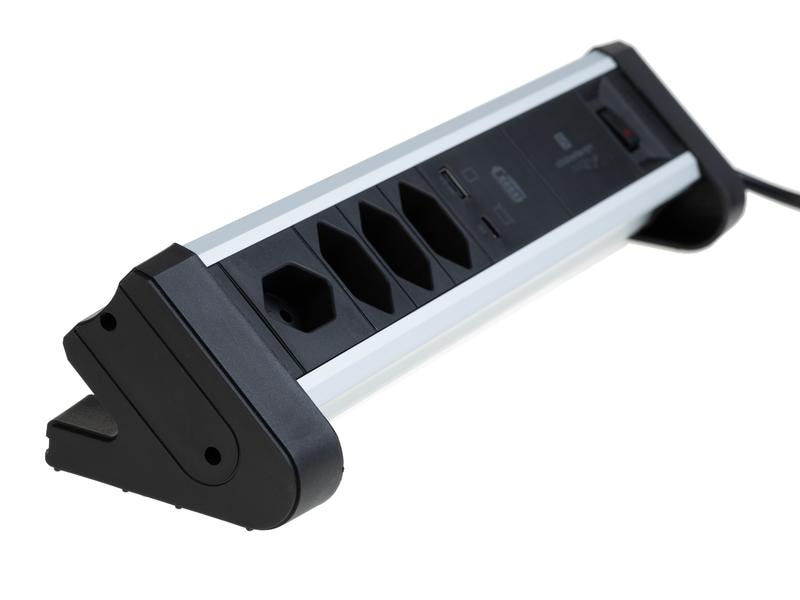 Schönenberger Tischsteckdosenleiste Alu-Office-Line 4 × T13 Alu Tischsteckdosenleiste mit 60W USB C Notebook Charger