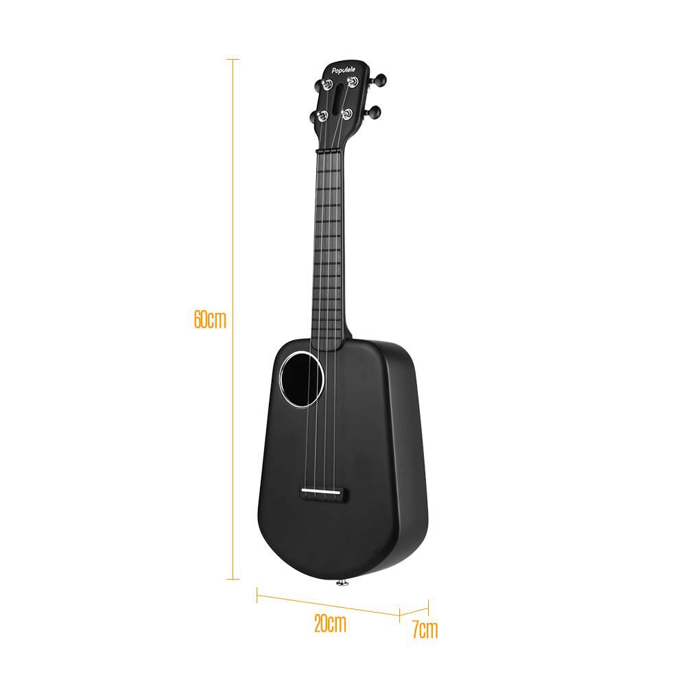 Populele 2 Smarte Bluetooth Ukulele Gitarre (61cm) mit LED Display System und App Steuerung (iOS / Android) - Schwarz
