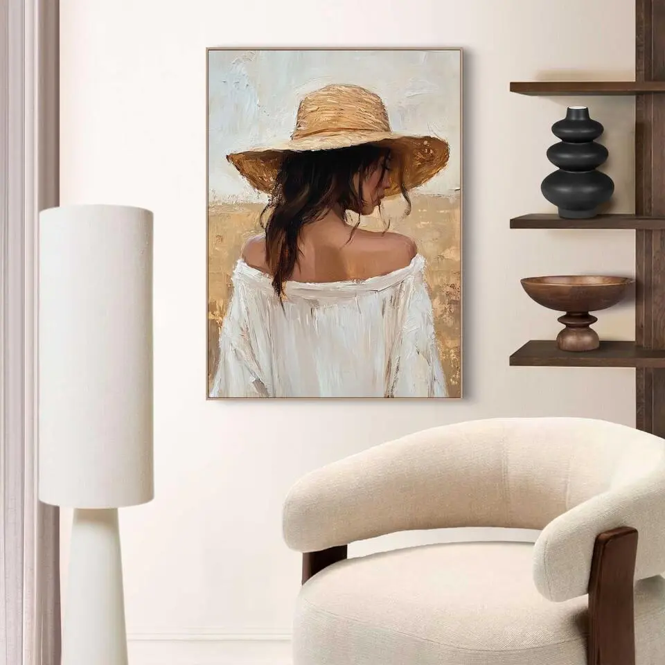 Schilderij Summer Lady - 70x50cm - Beige