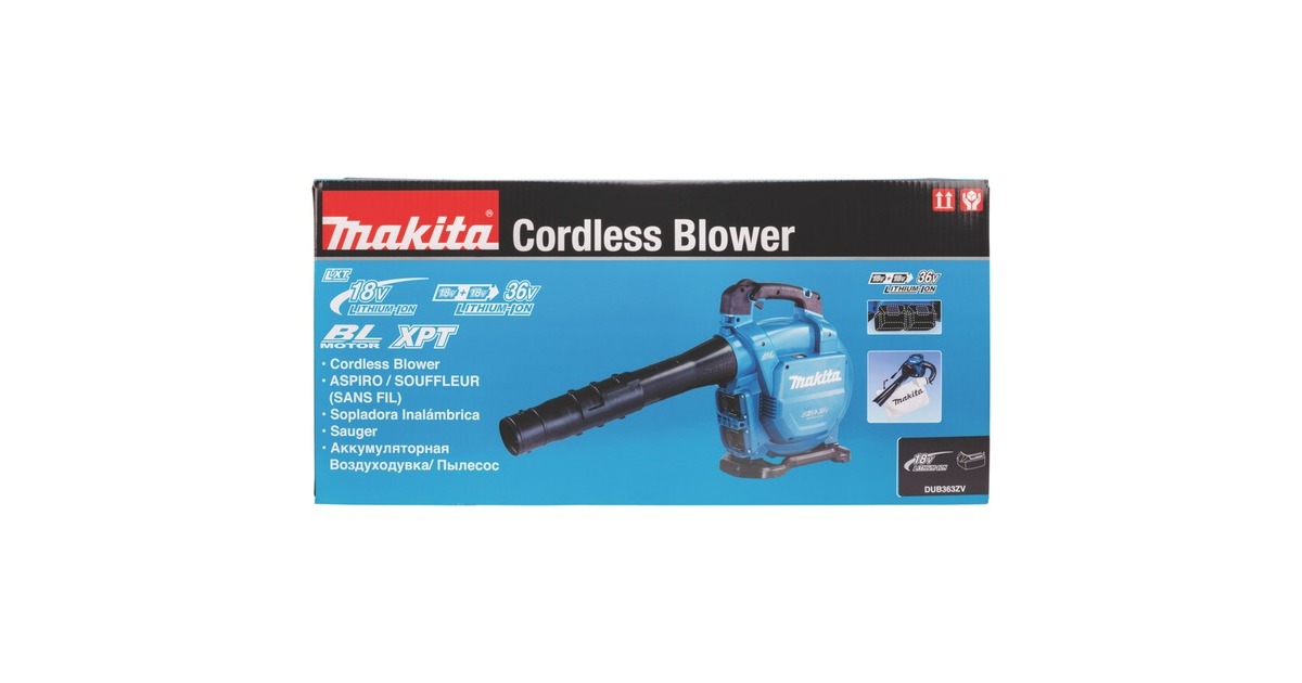 MakitaAccu bladzuiger / bladblazer DUB363ZV 2x18V  (Blauw/zwart, Accu niet inbegrepen)
