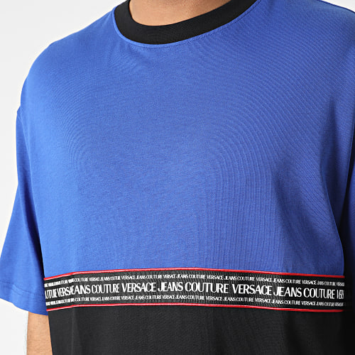 Tee Shirt Oversize Large Tape Logo 74GAH618-J0005 Noir Bleu Roi
