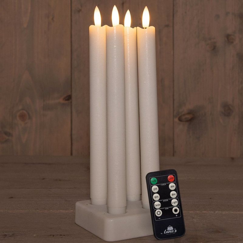 Anna collection set 4st LED wit dinnerkaarsen oplaadstation & afstandsbediening