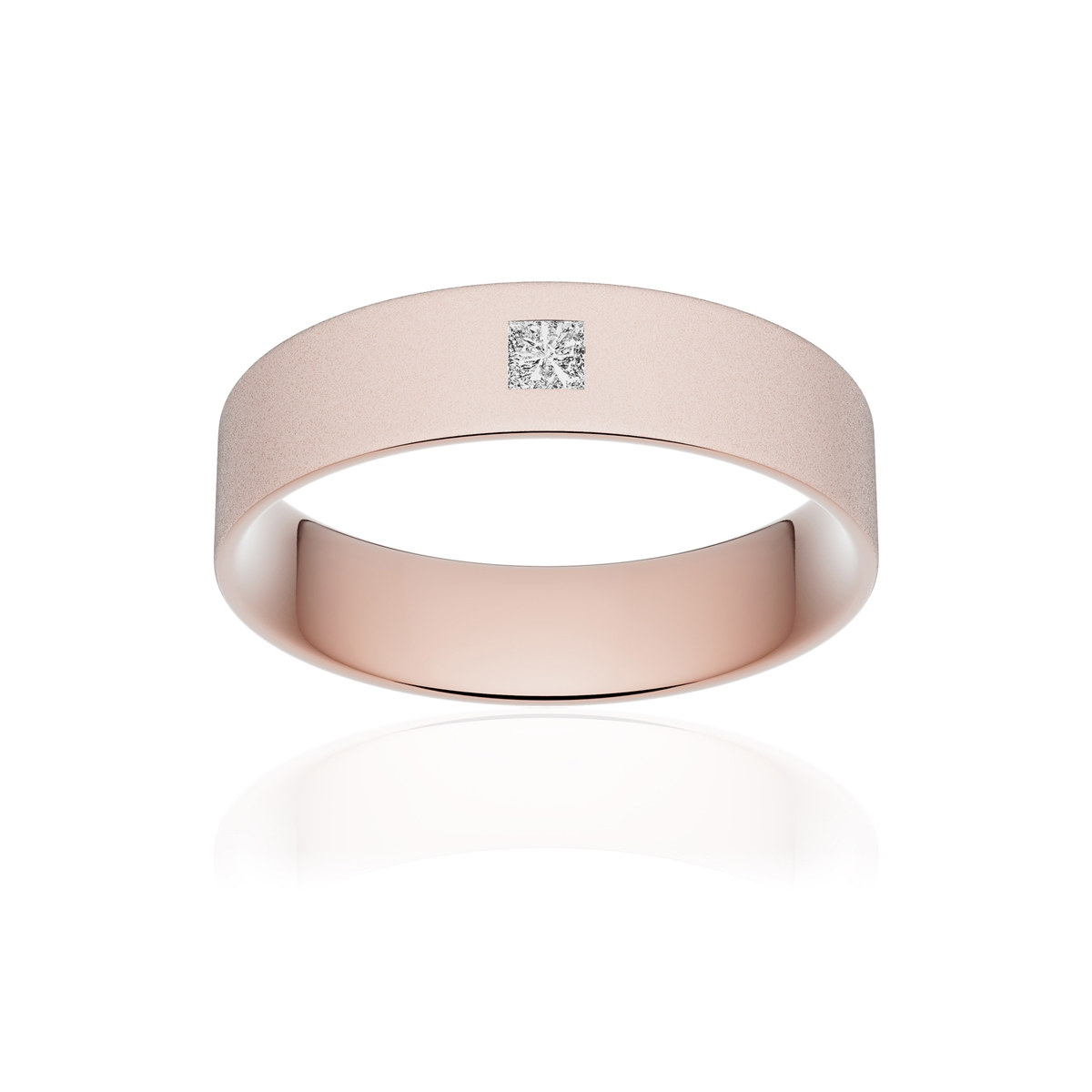 Alliance or 375 rose sablé ruban plat confort 5mm diamant princesse