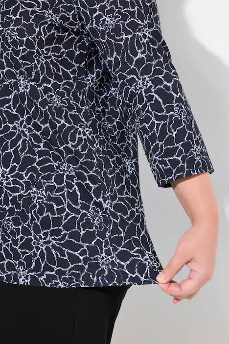 Longshirt, A-Linie, V-Ausschnitt, 3/4-Arm, schwarz