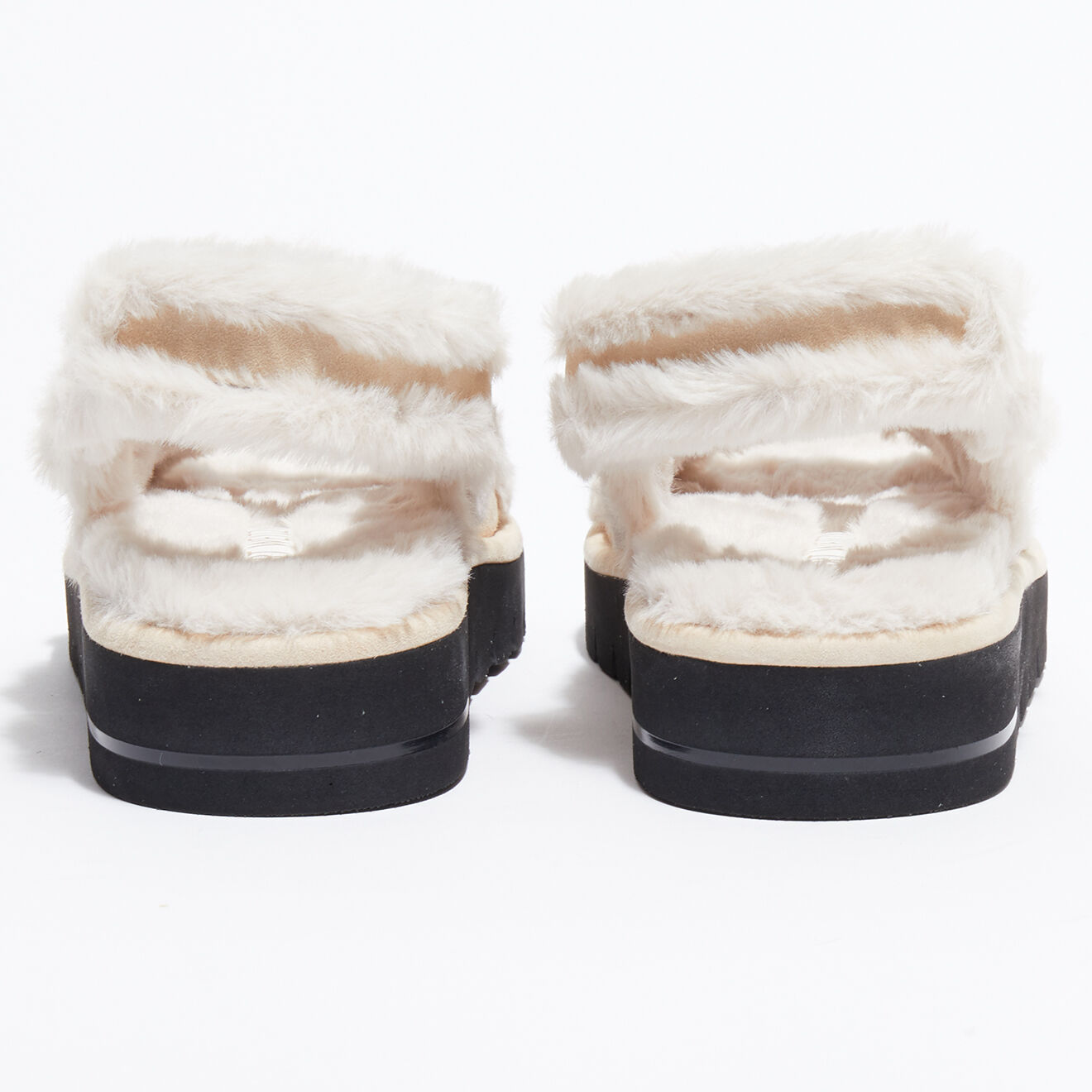 Stuart Weitzman Sandales en Velours de Cuir Zoe Lift Chill fourrées nude