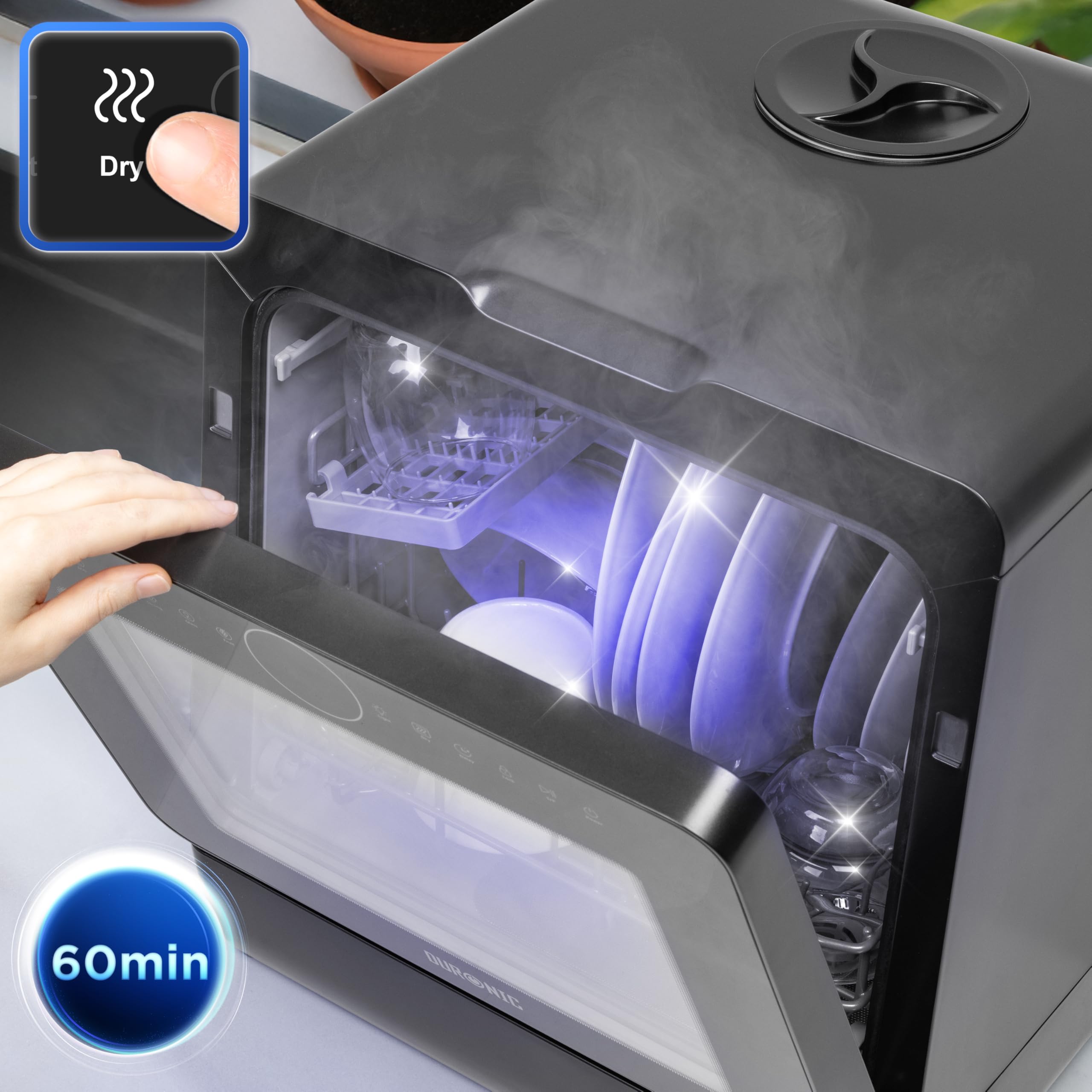 Duronic DW5 BK Lave-vaisselle de table 950W lave vaisselle posable portable compact gain de place pour petite cuisine 7 programmes de lavage séchage e