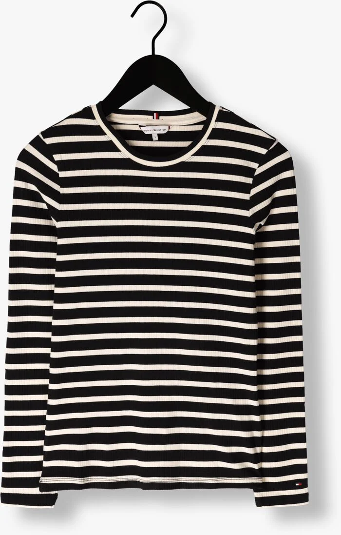 TOMMY HILFIGER zwarte tommy hilfiger  slim 5x2 rib stripe c-nk ls