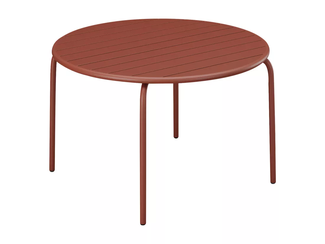 Salle à manger de jardin en métal - une table ronde D.130cm et 6 chaises empilables - Terracotta - MIRMANDE de MYLIA