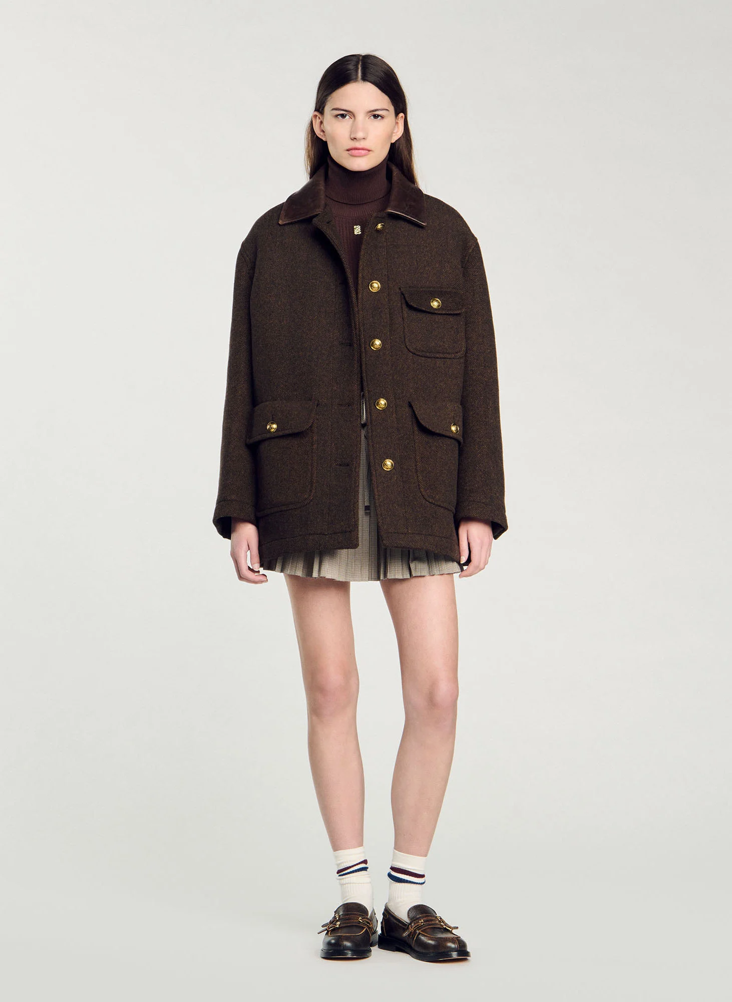 Manteau col classique en laine mélangée | Marron