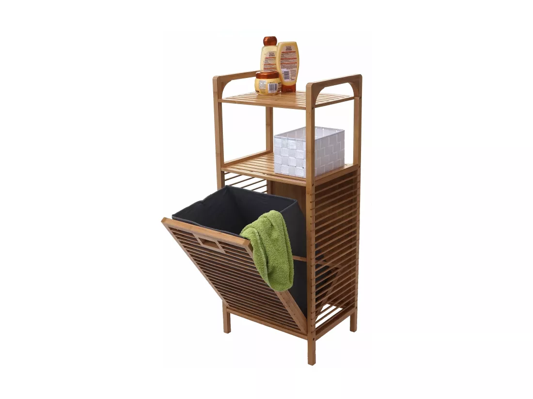 Étagère avec panier à linge MCW-B94 Bambou