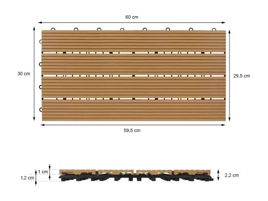 Carreaux WPC aspect bois 60x30cm 2 m² dalles de sol teck terrasse patio balcon