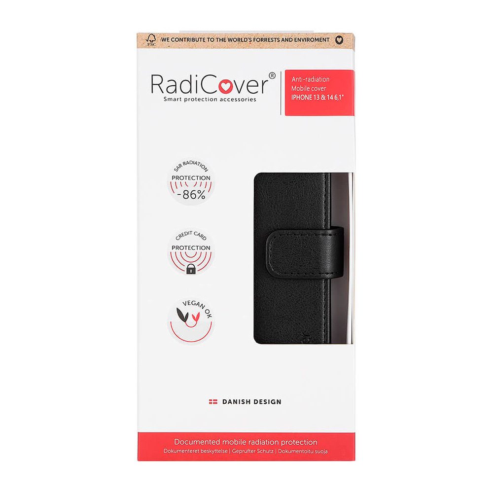 Radicover iPhone 13/14 Strålingsbeskyttet Flipcover Sort - 1 stk.