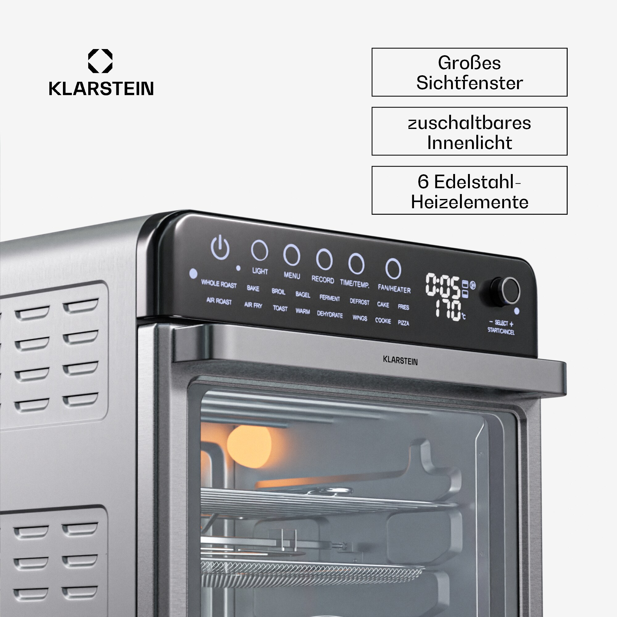 Air Glaze Digital Heißluftfritteuse | 2100 W | 16 Programme | App | 34 Liter | inkl. Zubehörset Edelstahl