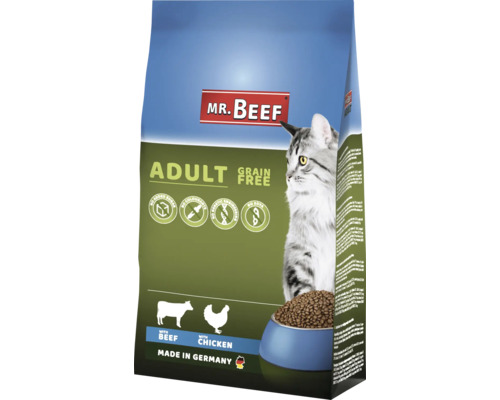 MR.BEEF droogvoer voor katten, graanvrij, 3 kg, rundvlees en kip, non-GMO, geen toegevoegde suikers, geen kunstmatige kleurstoffen, geen soja. Gemaakt in Duitsland.