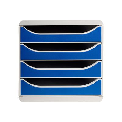 Exacompta BigBox - Module de classement 4 tiroirs - gris/bleu