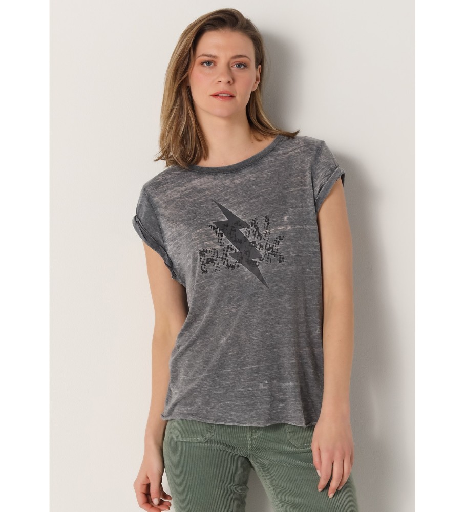 Camiseta Lois de manga curta com logo nas costas, cinza