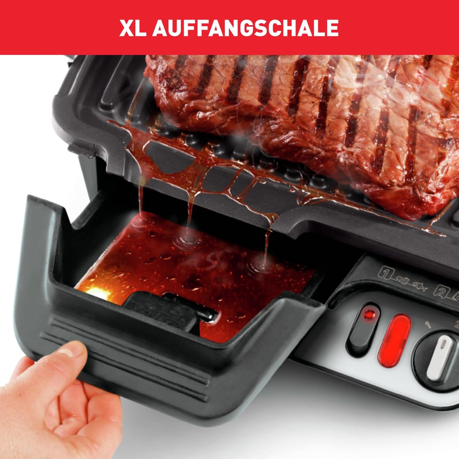 Tefal 3in1 Kontaktgrill, mit Überback-Funktion, doppelte Grillfläche wenn aufgeklappt als Tischgrill/BBQ, Sandwich, Steak, Panini, regelbarer Thermostat, antihaftbeschichtet, Grau, GC3060