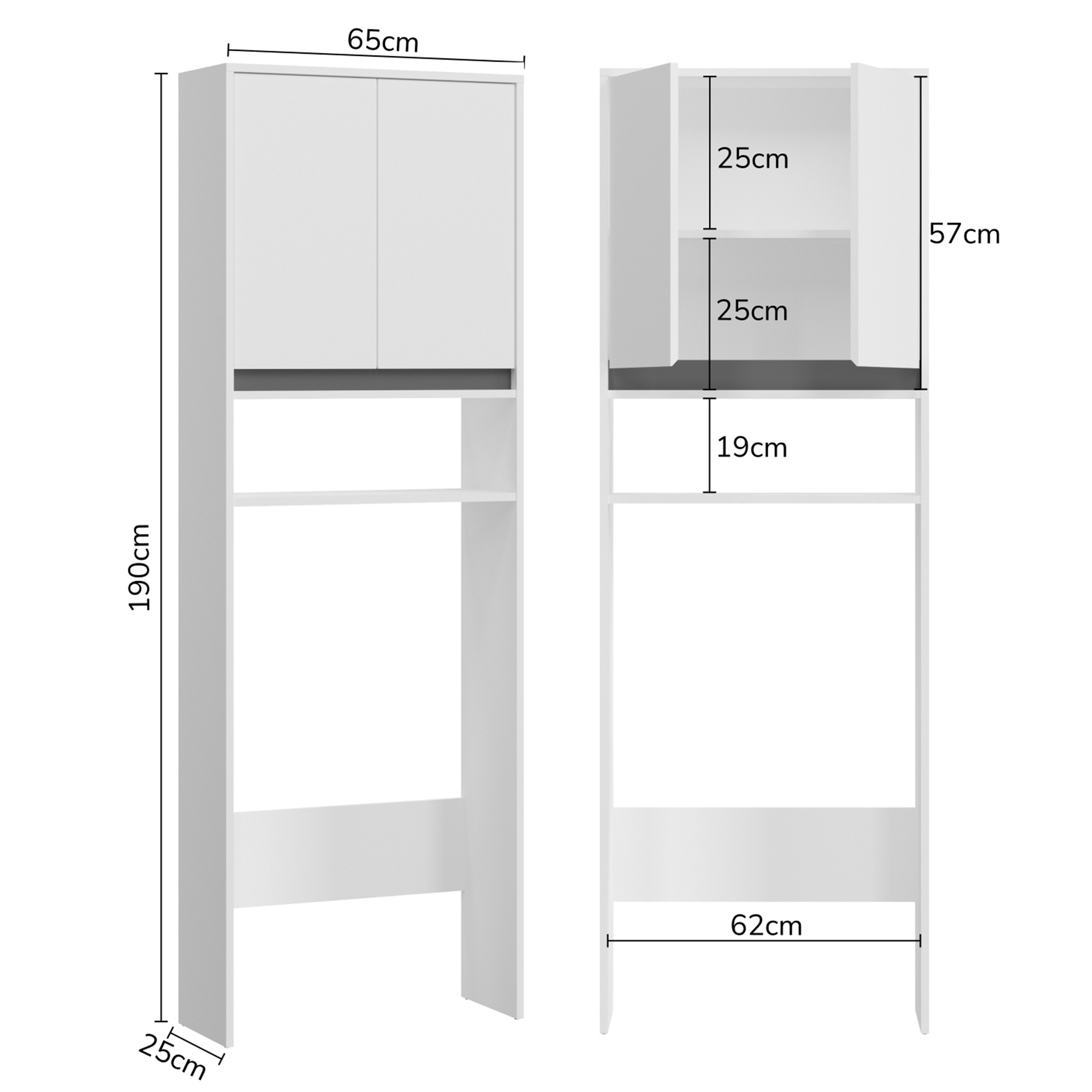 Waschmaschinenüberbau TORINO - weiß - 190 cm hoch
