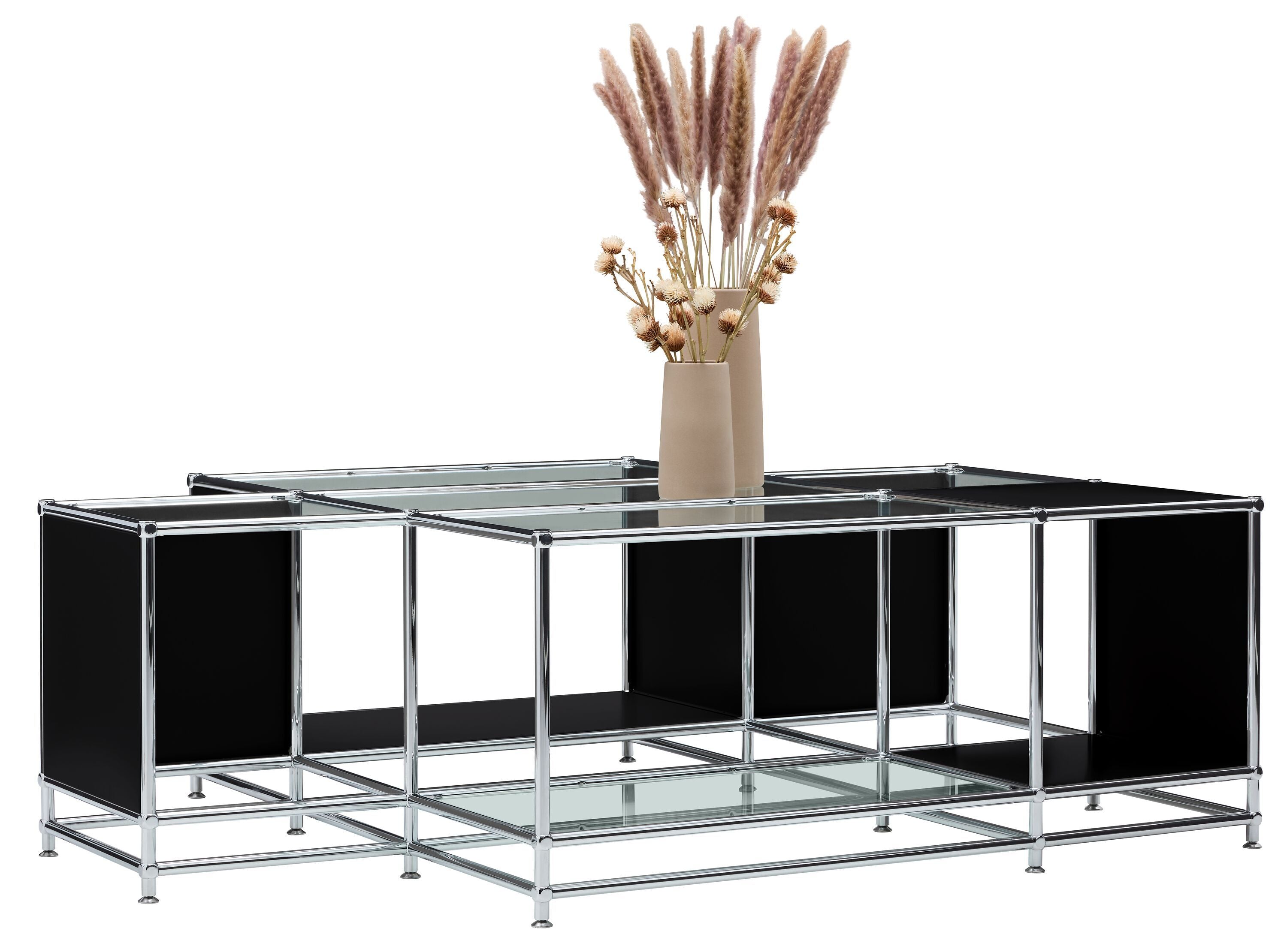 FLEXCUBE_Salontisch_Glas_schwarz_152x116 - Schwarz / B: 152.5 cm x T: 115.0 cm x H: 49.0 cm