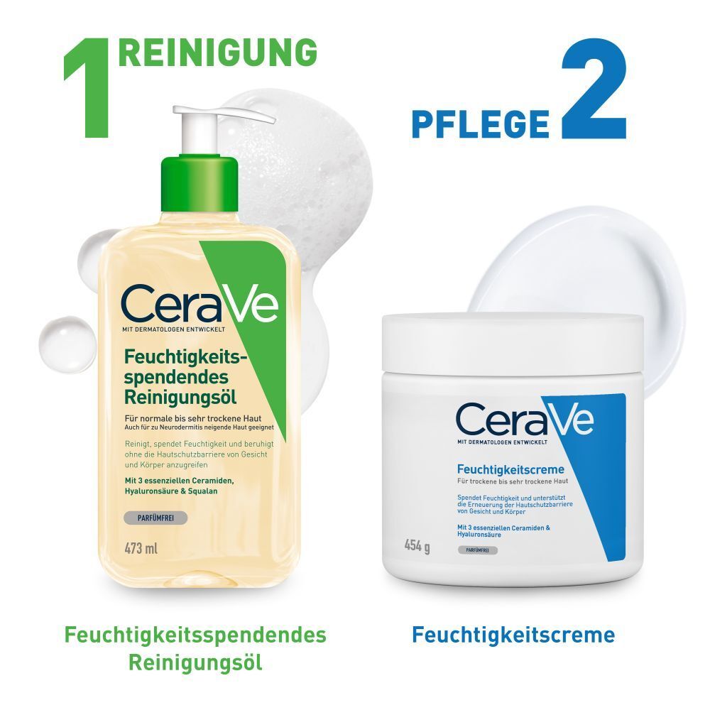 CeraVe Feuchtigkeitsspendendes Reinigungsöl: sanfter Reinigungsschaum für normale bis sehr trockene Haut + CeraVe Hydrating Cleanser GRATIS