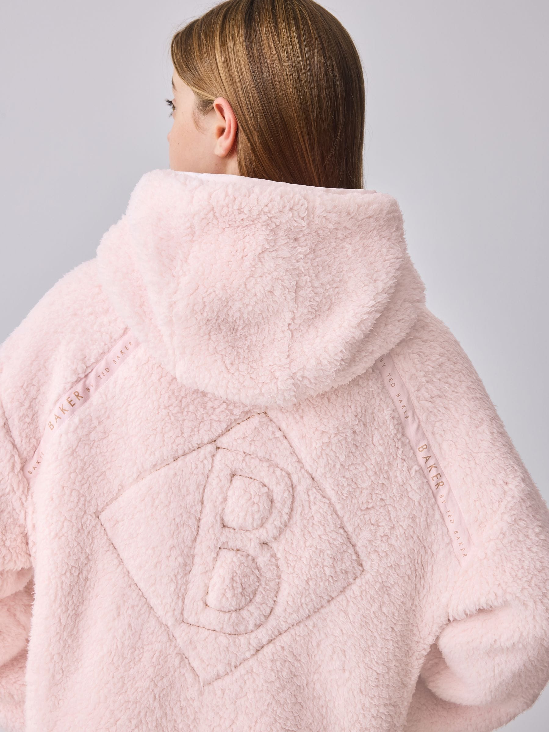 Roze - Baker by Ted Baker Zip-Through Hooded Borg Fleece Jacket