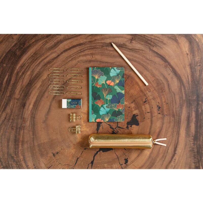 Gaïa bleu, Kit de papeterie contenant un carnet 11x17 cm 64 pages lignées, un crayon de papier, 2 pinces doubles-clip, 10 trombones et une gomme